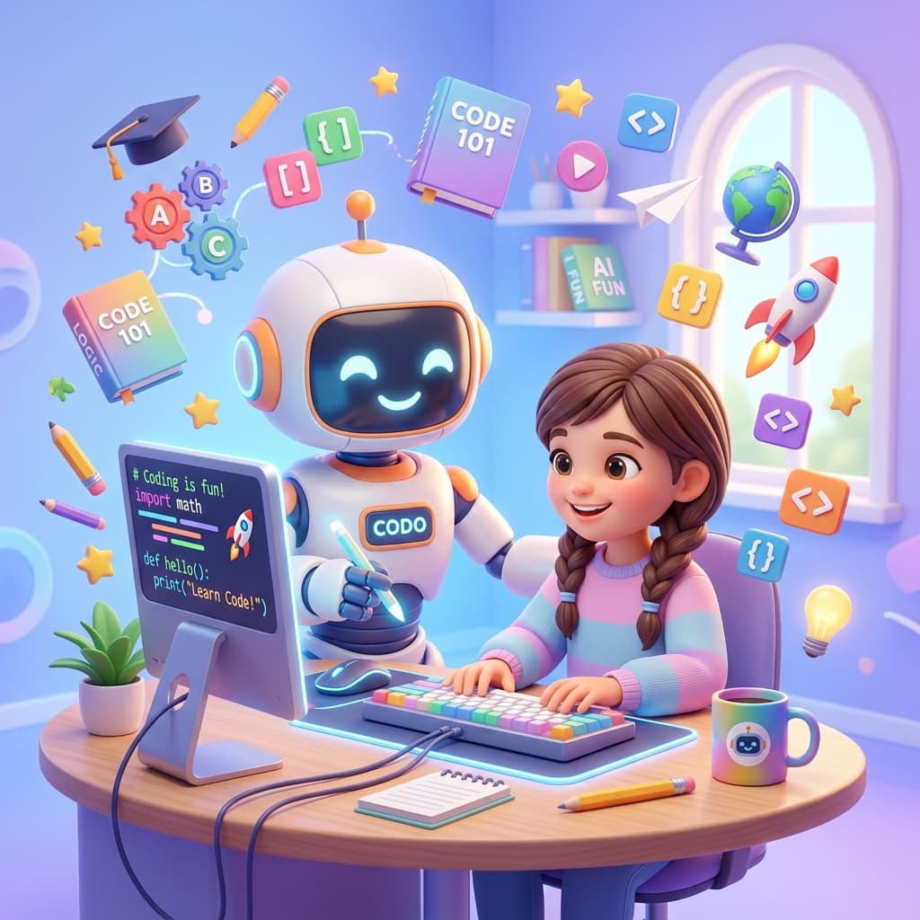 Kid and Robot Learning illustration